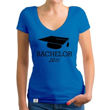 Damen T-Shirt V-Neck - Bachelor mit Wunschjahr weiss-schwarz XXL