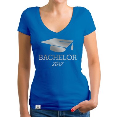 Damen T-Shirt V-Neck - Bachelor mit Wunschjahr weiss-schwarz XXL