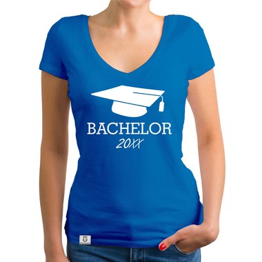 Damen T-Shirt V-Neck - Bachelor mit Wunschjahr weiss-schwarz XXL