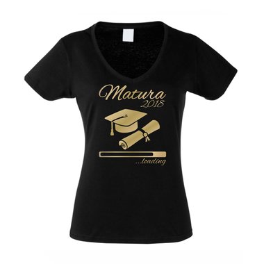 Damen T-Shirt V-Neck - Matura 2018 ...loading weiss-schwarz XXL