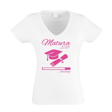 Damen T-Shirt V-Neck - Matura 2018 ...loading weiss-schwarz XXL