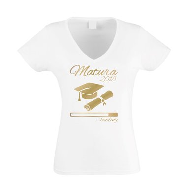 Damen T-Shirt V-Neck - Matura 2018 ...loading weiss-schwarz XXL
