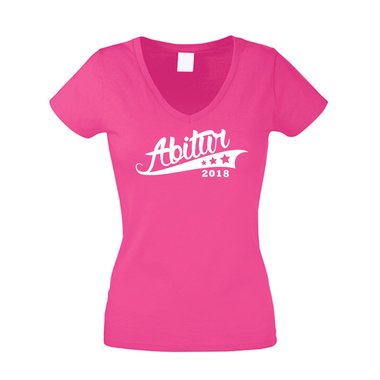 Damen T-Shirt V-Neck - Abitur 2018 - Sterne fuchsia-gold XS