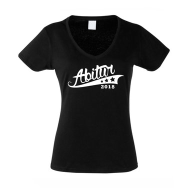 Damen T-Shirt V-Neck - Abitur 2018 - Sterne fuchsia-gold XS