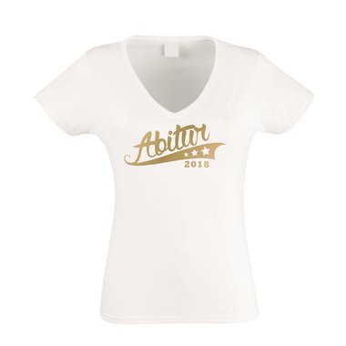 Damen T-Shirt V-Neck - Abitur 2018 - Sterne weiss-gold XXL