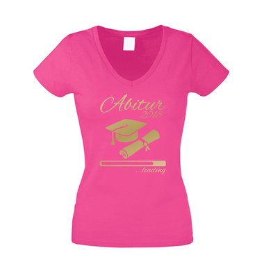 Damen T-Shirt V-Neck - Abitur 2018 ...loading fuchsia-dunkelblau XS