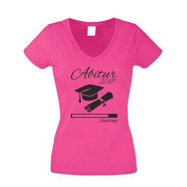 Damen T-Shirt V-Neck - Abitur 2018 ...loading fuchsia-dunkelblau XS