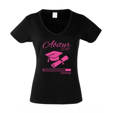 Damen T-Shirt V-Neck - Abitur 2018 ...loading fuchsia-dunkelblau XS