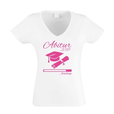 Damen T-Shirt V-Neck - Abitur 2018 ...loading fuchsia-dunkelblau XS