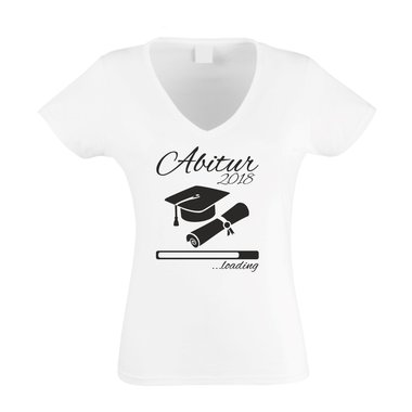 Damen T-Shirt V-Neck - Abitur 2018 ...loading weiss-schwarz XXL