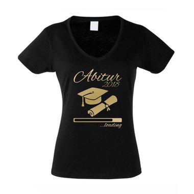 Damen T-Shirt V-Neck - Abitur 2018 ...loading weiss-schwarz XXL