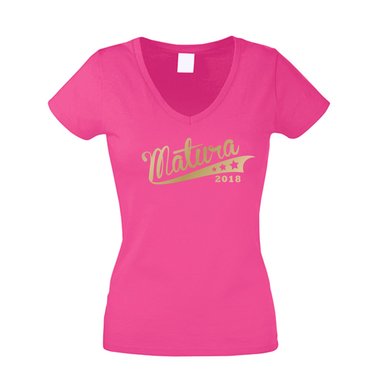 Damen T-Shirt V-Neck - Matura 2018 - Sterne fuchsia-gold XS