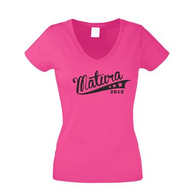 Damen T-Shirt V-Neck - Matura 2018 - Sterne fuchsia-gold XS