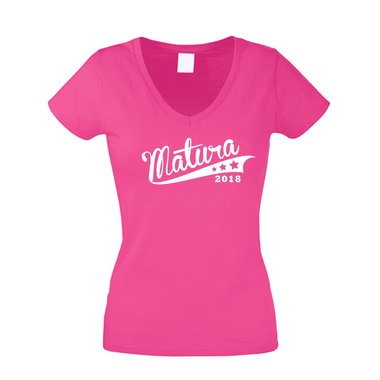 Damen T-Shirt V-Neck - Matura 2018 - Sterne fuchsia-gold XS