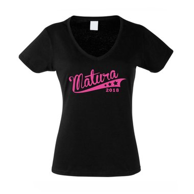 Damen T-Shirt V-Neck - Matura 2018 - Sterne fuchsia-gold XS