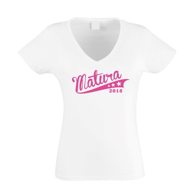 Damen T-Shirt V-Neck - Matura 2018 - Sterne fuchsia-gold XS