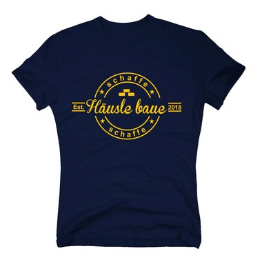 Herren T-Shirt - Schaffe schaffe Husle baue - 2018 dunkelblau-gelb S