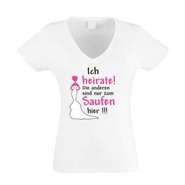 JGA T-Shirt Damen V-NECK - Ich heirate - die anderen saufen Junggesellenabschied