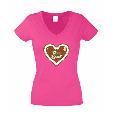 Lebkuchenherz JGA TEAM BRAUT - Damen V-NECK T-Shirt Junggesellenabschied