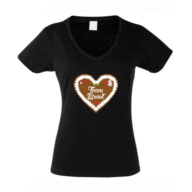 Lebkuchenherz JGA TEAM BRAUT - Damen V-NECK T-Shirt Junggesellenabschied