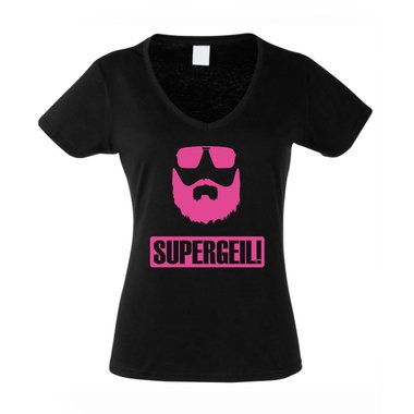 Damen V-NECK T-Shirt - Supergeil Bart