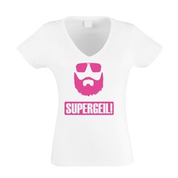 Damen V-NECK T-Shirt - Supergeil Bart