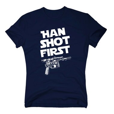 Herren T-Shirt - Han shot first dunkelblau-gelb S