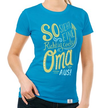 Damen T-Shirt - richtig coole Oma fuchsia-gelb XS