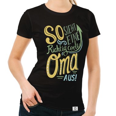 Damen T-Shirt - richtig coole Oma fuchsia-gelb XS