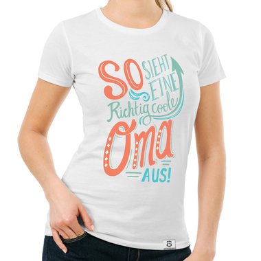 Damen T-Shirt - richtig coole Oma fuchsia-gelb XS