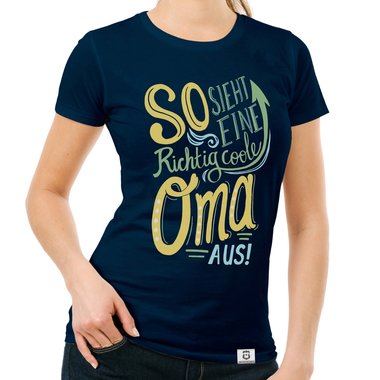 Damen T-Shirt - richtig coole Oma fuchsia-gelb XS