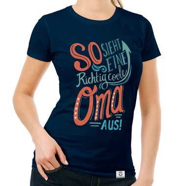 Damen T-Shirt - richtig coole Oma fuchsia-gelb XS