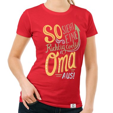 Damen T-Shirt - richtig coole Oma fuchsia-gelb XS