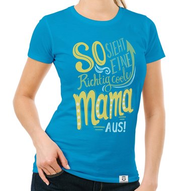 Damen T-Shirt - richtig coole Mama rot-gelb XL