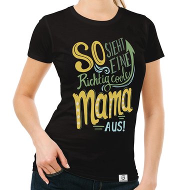 Damen T-Shirt - richtig coole Mama rot-gelb XL