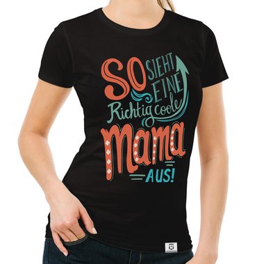 Damen T-Shirt - richtig coole Mama rot-gelb XL