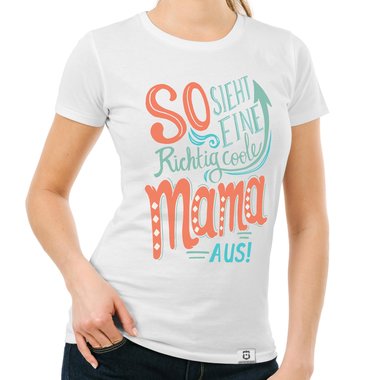 Damen T-Shirt - richtig coole Mama rot-gelb XL