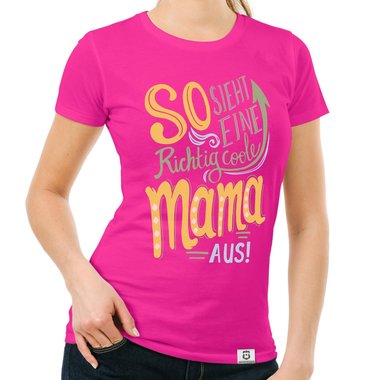 Damen T-Shirt - richtig coole Mama rot-gelb XL