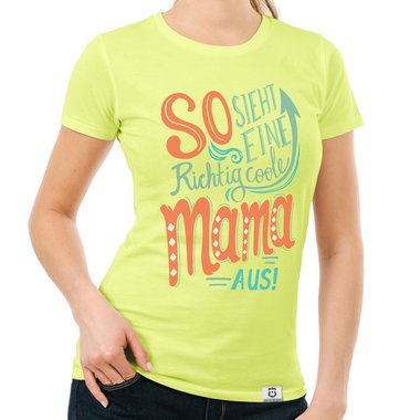 Damen T-Shirt - richtig coole Mama rot-gelb XL