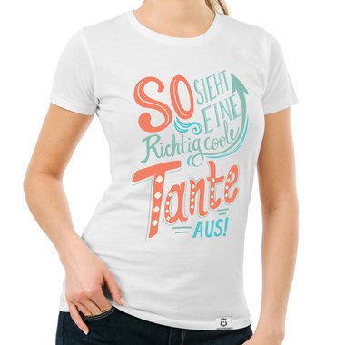 Damen T-Shirt - richtig coole Tante weiss-orange XXL