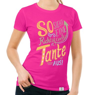 Damen T-Shirt - richtig coole Tante weiss-orange XXL