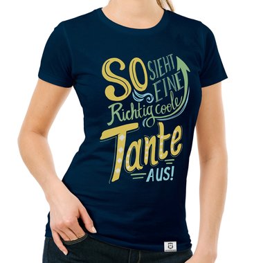 Damen T-Shirt - richtig coole Tante weiss-orange XXL