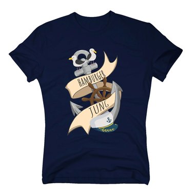 Herren T-Shirt - Hamburger Jung mit Hafensymbolen dunkelblau S
