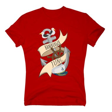 Herren T-Shirt - Hamburger Jung mit Hafensymbolen dunkelblau S