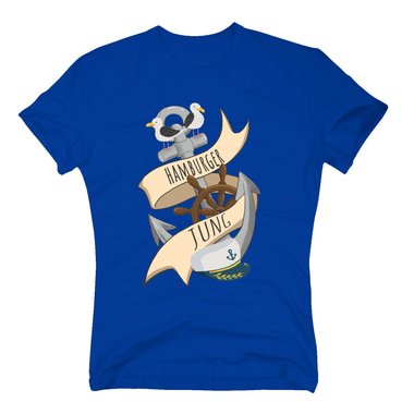 Herren T-Shirt - Hamburger Jung mit Hafensymbolen dunkelblau S