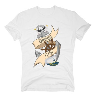 Herren T-Shirt - Hamburger Jung mit Hafensymbolen dunkelblau S