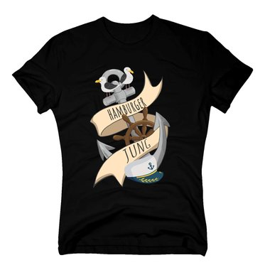 Herren T-Shirt - Hamburger Jung mit Hafensymbolen weiss 5XL