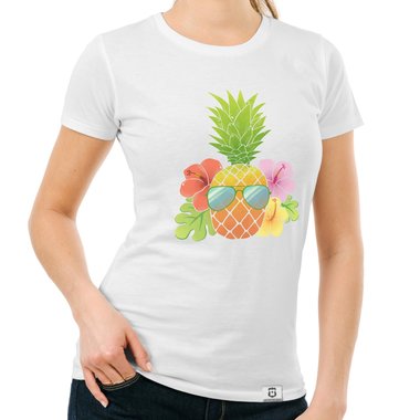 Damen T-Shirt - Ananas mit Sonnenbrille weiss XXL