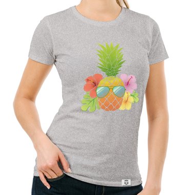 Damen T-Shirt - Ananas mit Sonnenbrille weiss XXL