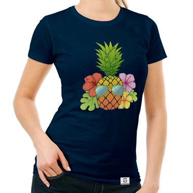 Damen T-Shirt - Ananas mit Sonnenbrille weiss XXL